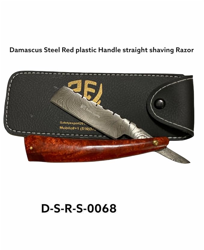 Hand Made Damascus Steel Straight Razor shaving razor folding knife Ready Classic Barber Blade Edge Men Straight Razor Be Close Shave Best Great Gift (Red)