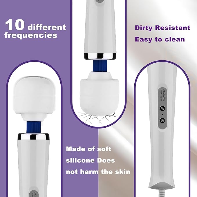 Wired Powerful Handheld Wand Massager Strong Personal Vibration Massage for Sports Recovery Back Muscle Aches Whole Body Pain (White)