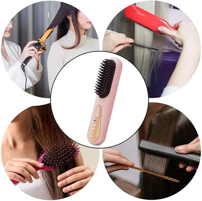Hair Straightener Brush - Styling &amp Smoothing Comb for Effortless Straight Hair - Heat Pressing Comb for Women(Purple)