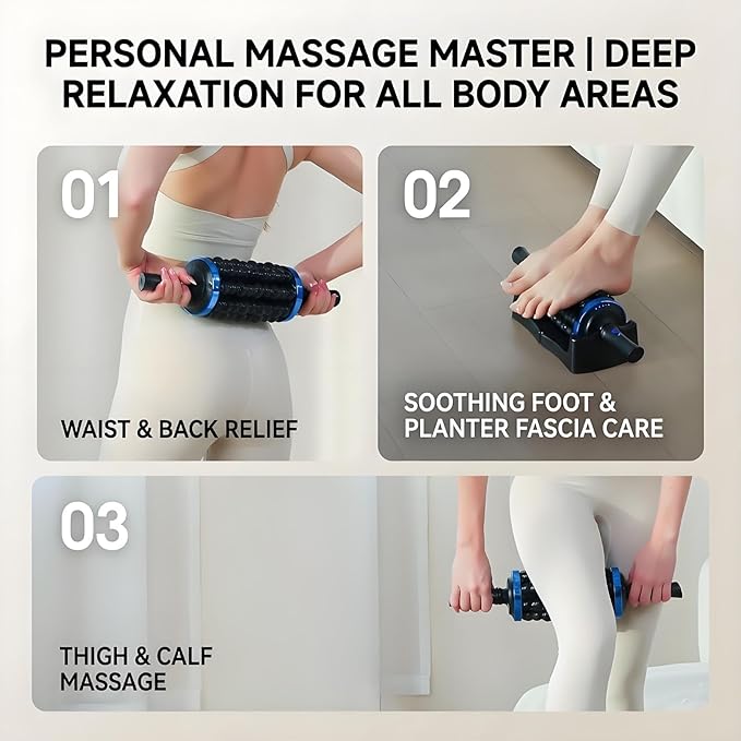 Electric Rolling Percussion Massager Hands-Free Base Deep Tissue Muscle Massager and Back Roller5-Speed Rechargeable Muscle Roller Stick for Legs Foot &amp Calf Massager (Gray)