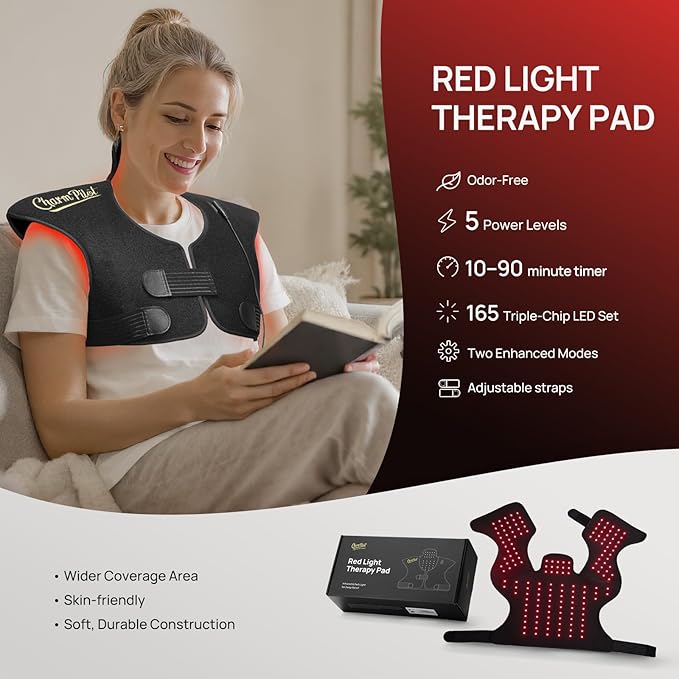 Red Light Therapy Pad for Neck Shoulder Back Pain Relief Infrared Light Therapy Heating Warp for Upper Back 165LEDs 3-in-1 Chip660nm&amp850nm(Black)