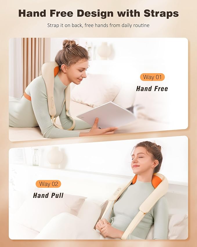 KNQZE Neck and Shoulder Massager with Heat Cordless Back and Neck Massager Upgraded Graphene Heating 4D Shiatsu Deep Kneading Massage for Shoulder Back Pain Relief (Beige)