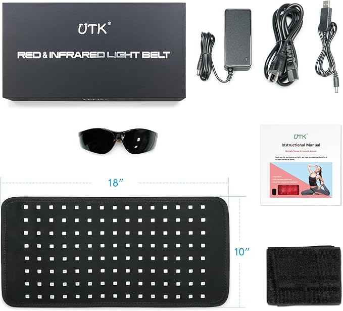 UTK Red Light Therapy Pad for Body Pain Relief LED 660＆850nm Wearable Wrap Deep Therapy Belt with Timer Function Relieve Back Shoulder Pain