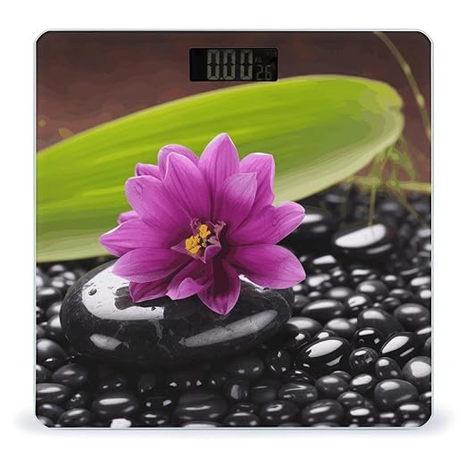 Purple Flower with Black StoneScale for Body Weight with LCD High Precision Weighing Scales Fashion Sturdy Tempered Glass Weight Scales Easy-to-Read Digital Bathroom Scale for Daily 400lb