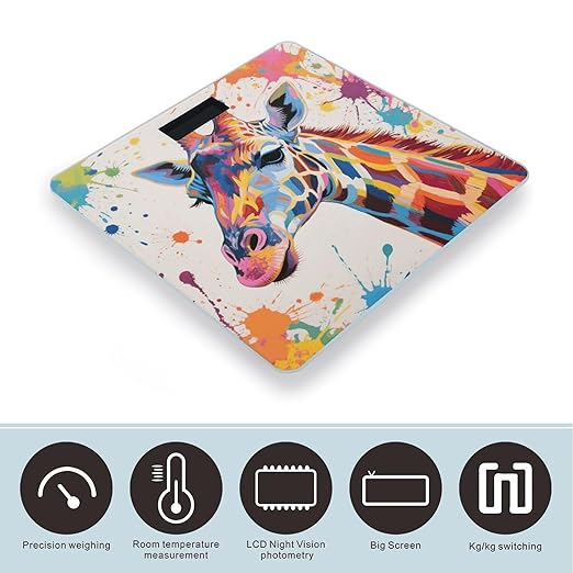 Colorful Giraffe Painting Weight Scale Large Digital Bathroom Scales with Bright LED Display Non Slip Digital Scale and Step On Fashion Weighing Machine for Body
