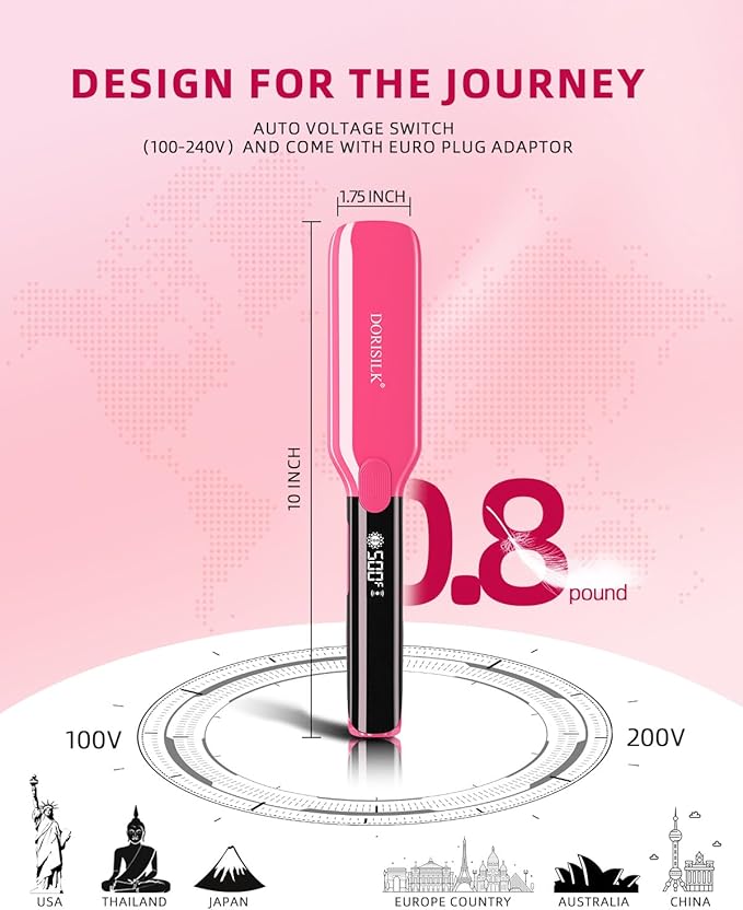 DORISILK 500 Degree High Temp Professional Hair Straightenr  Ceramic 1.75 Inch Wide Flat Iron 2 in 1 Hair Straightener and CurlerPlasma Hair Straightener Get Frizz-Free and Shiny (Hot Pink)