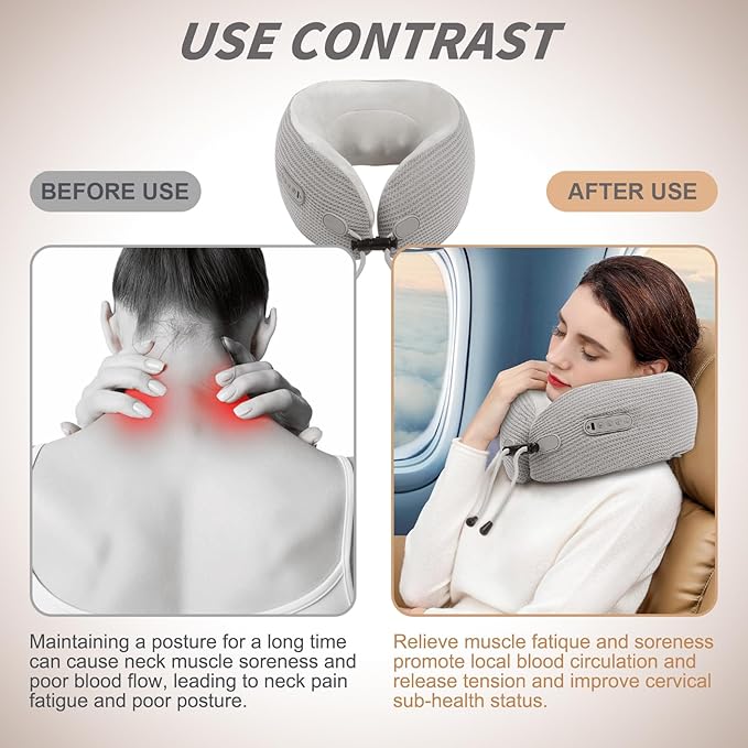 Electric Neck MassagerPortable Travel Pillow with Massage and HeatRechargeable vibrating Neck Pillow MassagerPerfect for Pain Relief at HomeOfficeTravelFathers Day Gift Ideas from Daughter Son