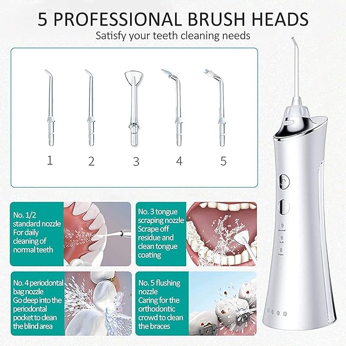 Water Flosser for Teeth Professional Water Teeth Cleaner Picks with 3 Modes &amp 5 Jet Tips for Braces Gums IPX7 Waterproof 150ml Detachable Tank for Home Travel
