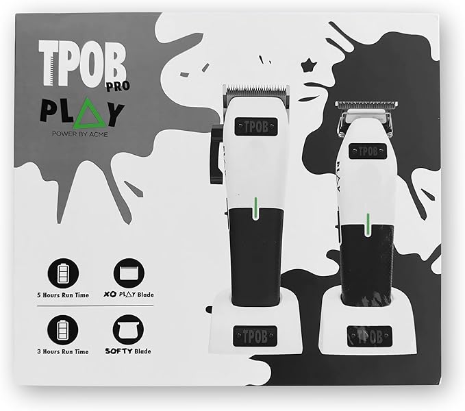 TPOB Play Barber Hair Clippers &amp Trimmer for Men 7500 RPM with Rubber Grips (White 2 Set)