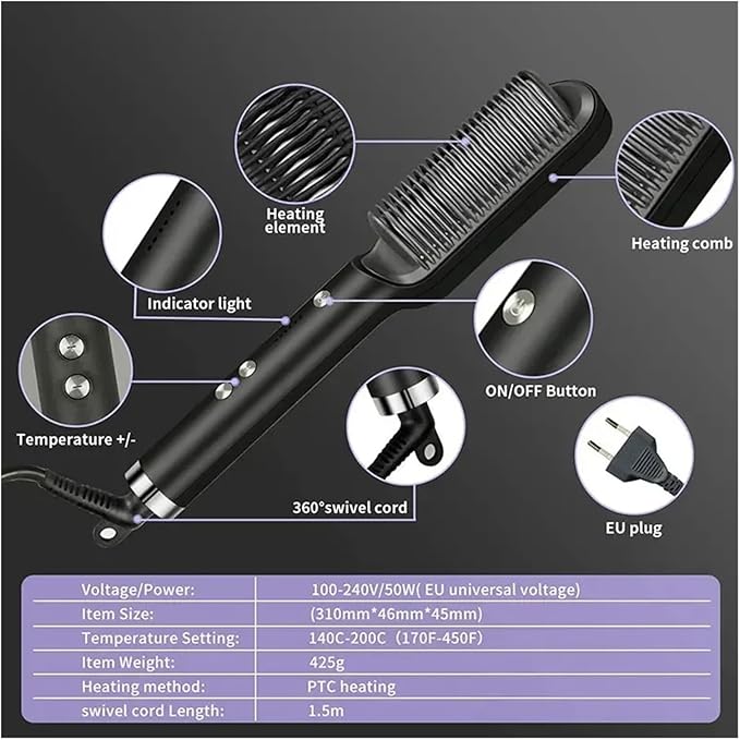 Five Temperature for Quick Heating of The Straight Hair Brush(LCD BlcakUS)
