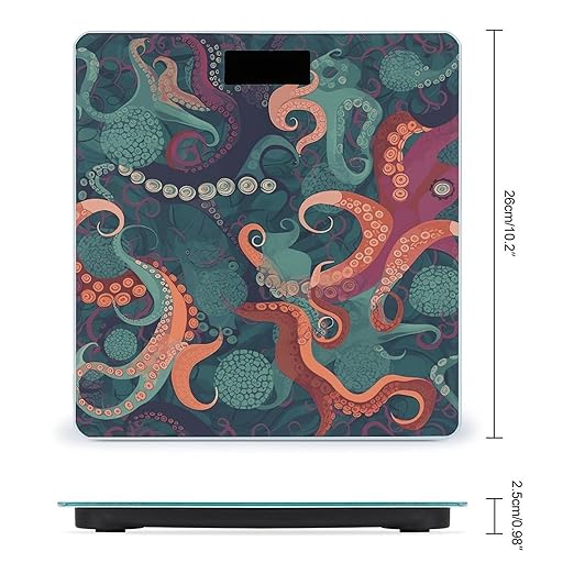 Abstract Octopus Digital Bathroom Scale for Body Weight with High Precision Digital Weighing Scale with BMI Clear LCD Display and Step-On Measures Weight Up to 180kg