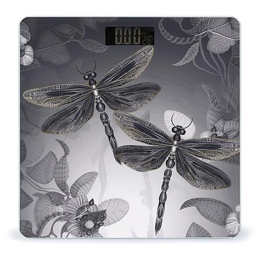 Dragonflies Grey Bathroom Scale Weight Scale for Body WeightHighly Accurate Digital Weighing Machine Clear LED Display Digital Bathroom Body Scale 400lb/182kg
