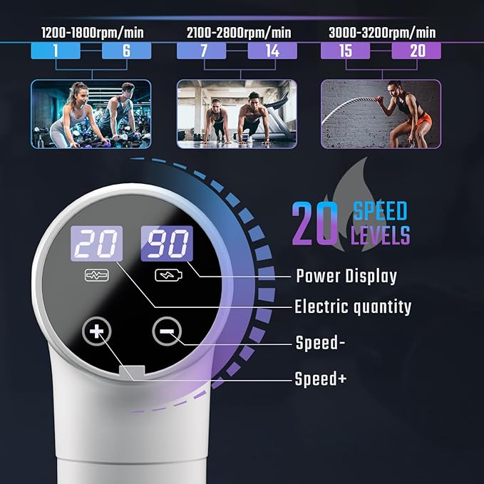 cotsoco Massage Gun Deep Tissue Muscle Massage Gun Back Massager for Pain Relief 20 Speeds Handheld Electric Massager Tool with Silent Brushless Motor Suitable for Gym Office Home Travel
