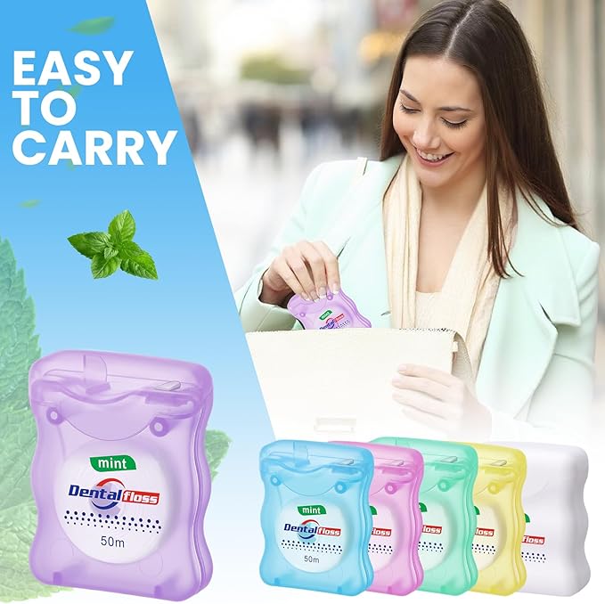 Geiserailie 96 Pack Dental Floss Bulk Mint Flavored Floss 50m Each Travel Dental String Oral Care for Teeth Protection (Square Wavy Box)