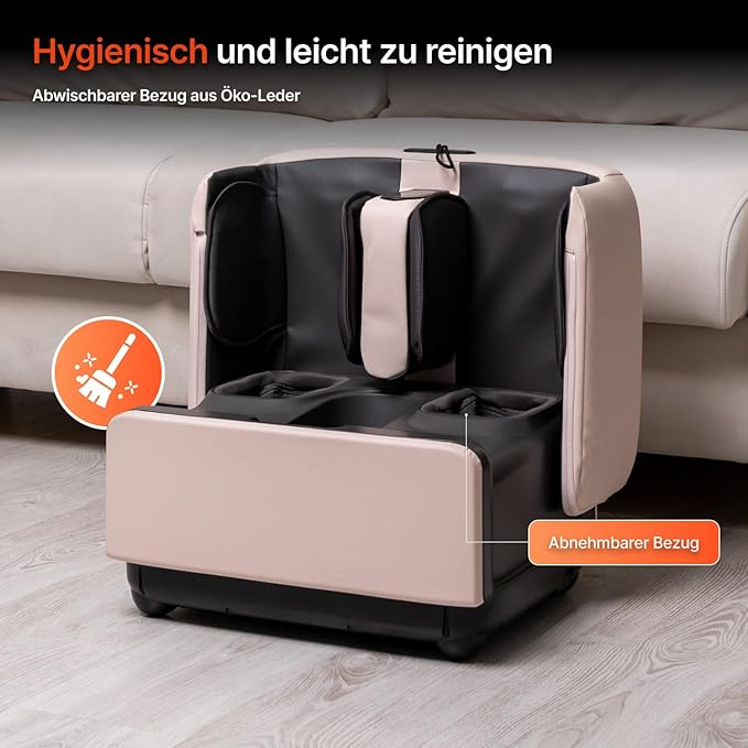 GESS PUF 3-in-1 Foot &amp Calf Massager Electric with Heat &amp Shiatsu Air Compression Timer - Massager for Blood Circulation &amp Relaxation at Home Beige