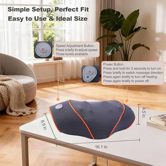 Shiatsu Neck and Back Massager Pillow with Heat Cordless Electric Deep Tissue Massage for Shoulder Comfort &amp Posture Support Rechargeable Portable Full Body Masajeador