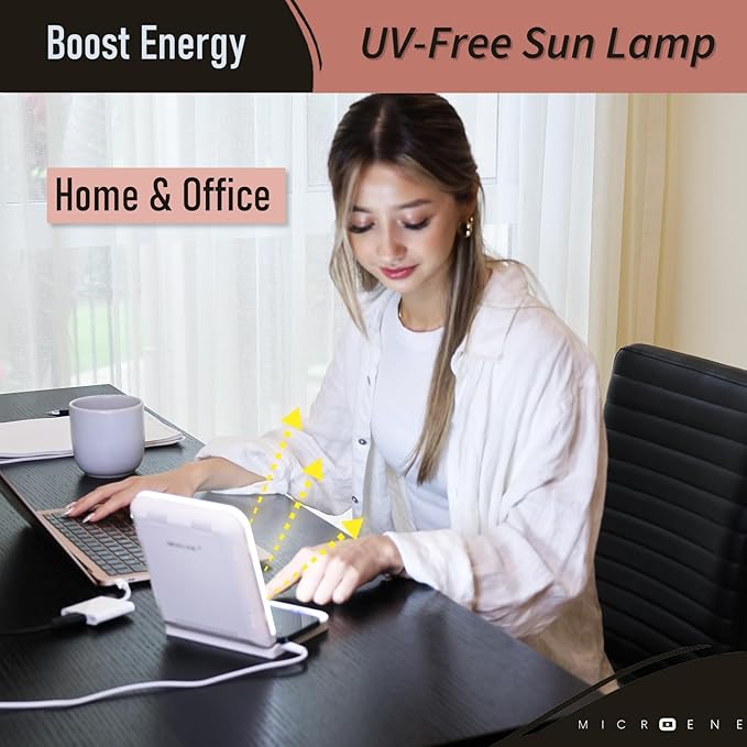 Light Therapy Lamp with Wireless Phone Charger Pad 2 in 1 10000 Lux Bright White UV-Free LED Anti-Glare 5 Adjustable Brightness Sunlight Lamp with Timer Energy Booster