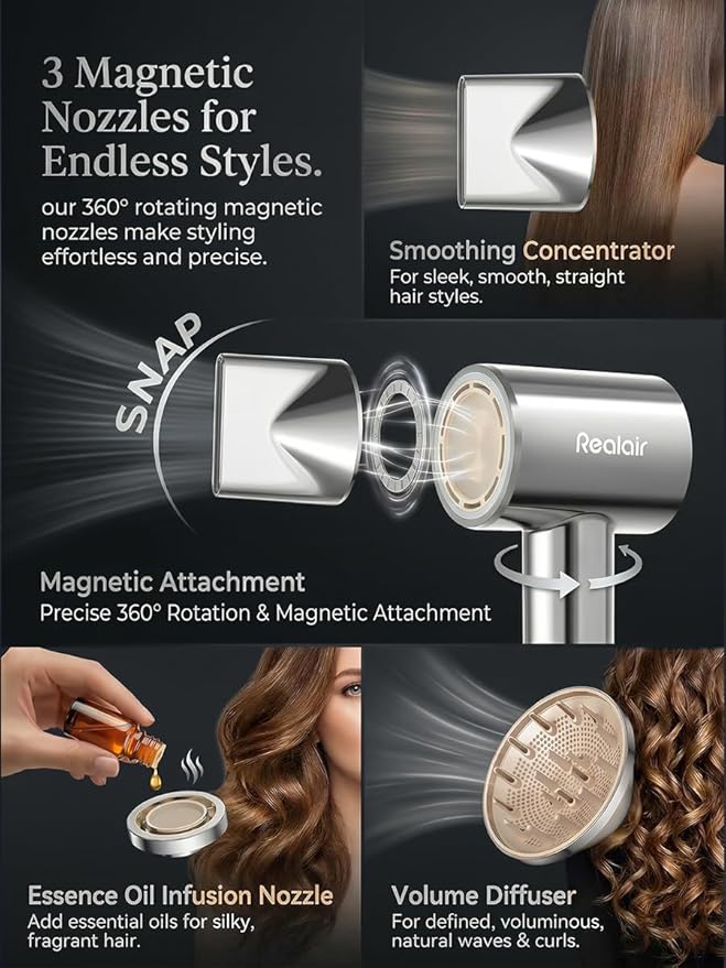 High-Speed Hair Dryer with Diffuser 110000 RPM Professional Brushless Motor for Ultra-Fast Drying 200M Negative Ionic Blow Dryer NTC Intelligent Heat Control Portable &amp Quiet for Travel
