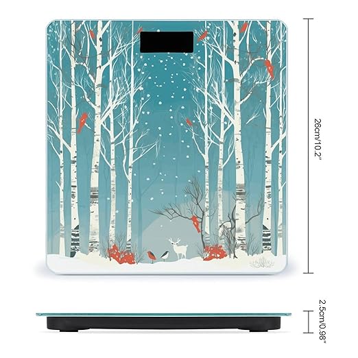Merry Christmas Birch Tree Bathroom Scale for Body Weight Bathroom Weighing Scale with Backlit LCD Display Highly Accurate Measures Weight Up to 180kg
