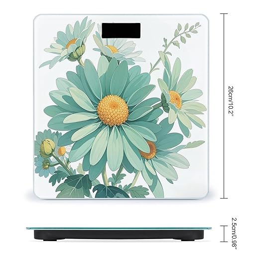 Mint Green Watercolor Daisy Scale for Body Weight Digital Bathroom Scale Toughened Glass High Precision Scales for Body Weight with Large LCD Backlight Display Weight Scales