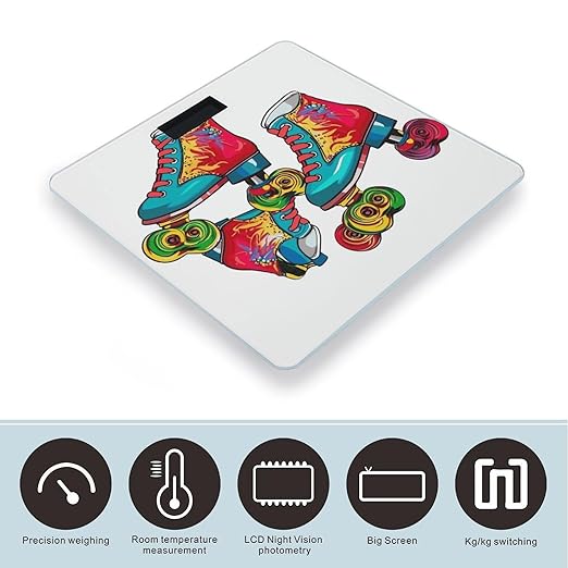 Colorful Roller Skates Weight Scale Digital Electronic Scales Bathroom Scale Larg LCD Backlight Display High Precisio MeasurementsTempered Glass