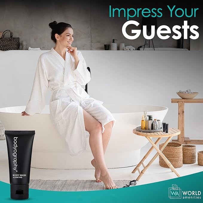 World Amenities - Bodyography - Bulk Body Wash | 300 Count 1.4oz | Lavender Peppermint Mini Travel Size Toiletries (100% Recyclable Tube with Flip Top Cap) Hotel Amenities.
