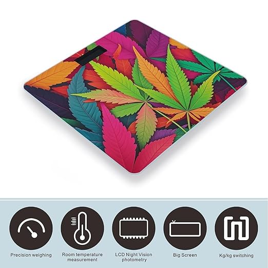 Multicolor Leaf Weed Art Scale for Body Weight Digital Bathroom Scale Toughened Glass High Precision Scales for Body Weight with Large LCD Backlight Display Weight Scales