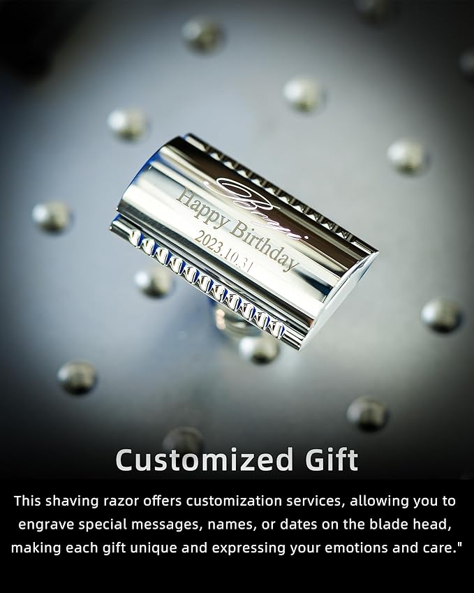 FREED Customized gifts Engraving Shaving Kit - Safety Razor with metal handle include razor base razor travel case and 10 bladesit's the best gift for men (saddleBrown)