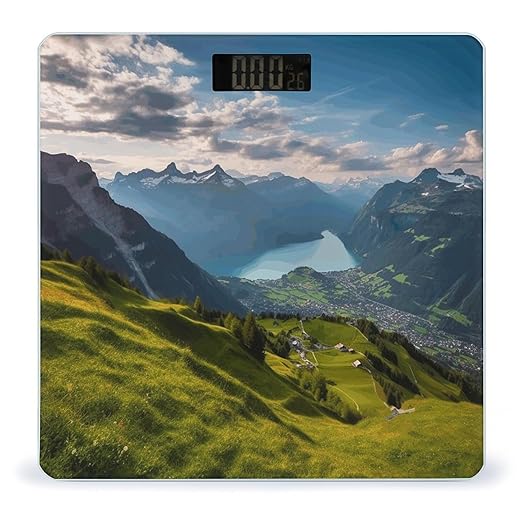 Switzerland Alps Scale for Body Weight Anti-Slip Sturdy Tempered Glass Weighing Machine Highly Digital Accurate Bright LCD Bathroom Scale for Household Gift