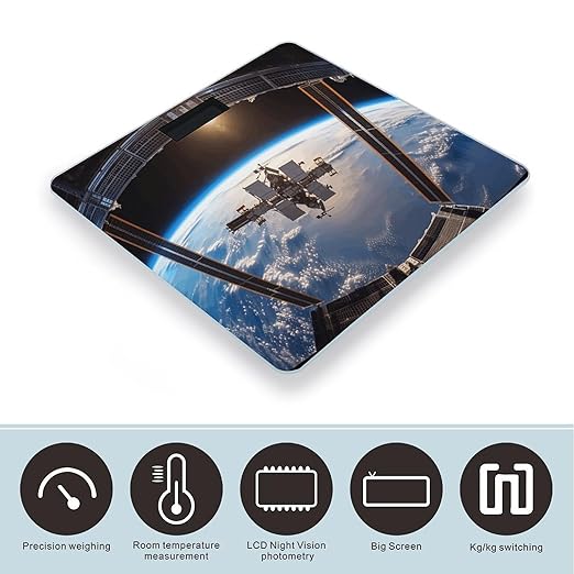 International Space Station Picture Bathroom Scale Rounded Smart Scale for Body Weight Automatic Power On/Off Weight Scales Accurate Bathroom Digital Scales for Pet Home Bedroom Kitchen