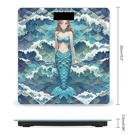 Blue Waves Squama Mermaid Scale Bathroom Scale for Body Weight with High Precision Large LCD Backlight Display Digital Weighing Scale with BMI Capacity Up to 180kg