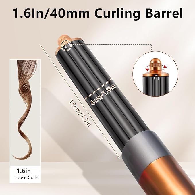 40mm/1.6inch Long Curling Barrels Attachments for Dyson Airwrap Styler Hair Curl Barrels Replacement PartsGold