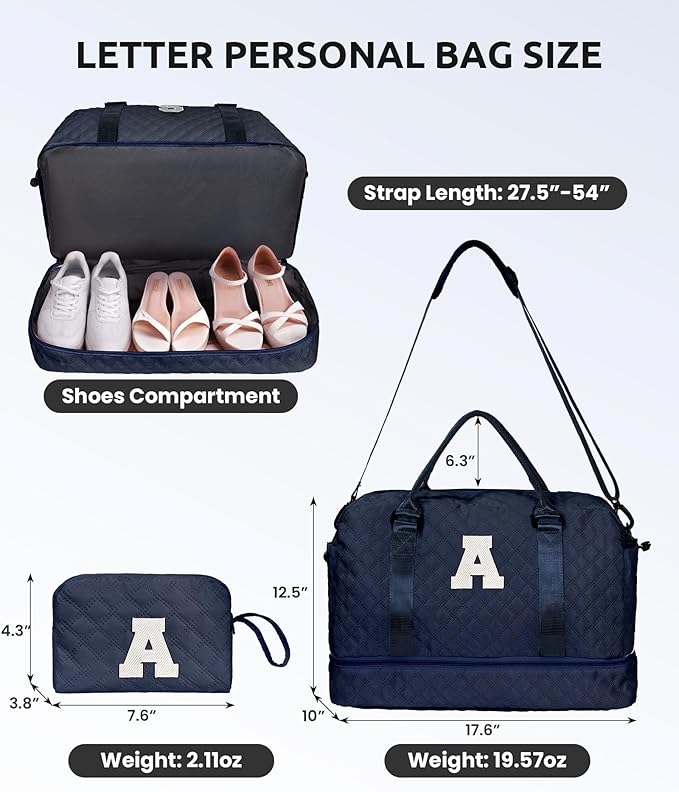 Birthday Gifts for 6-13 Year Old Girls - Personalized Duffle Travel Bags Monogram Overnight Bags with Makeup Bag Gifts for Family (Letter Z)
