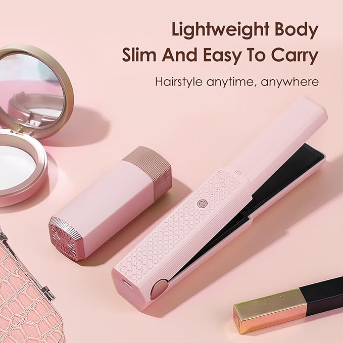 Cordless Hair Straighteners and Curler Travel Wireless Portable USB Rechargeable Straightener Mini Flat Iron Curling Wand with Ceramic Plate for All Hair Types (Color : Green)
