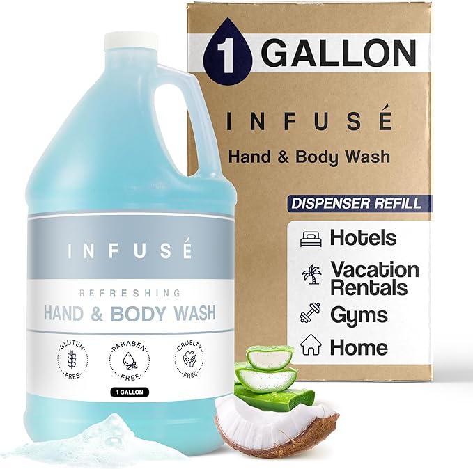 1-Shoppe All-in-Kit Hand/Body Wash | Infuse White Tea &amp Coconut Hotel | 1 Gallon | For Hospitality &amp Vacation Rentals to Refill Dispensers | (Single Gallon)