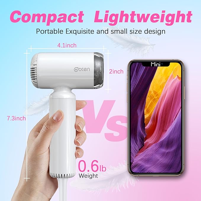 Mini Hair Dryer High-Speed Blow Dryer with 110000RPM Brushless Motor Magnetic Diffuser Negative Ionic Technology for Fast Drying Compact &amp Lightweight for Home &amp Travel (White)