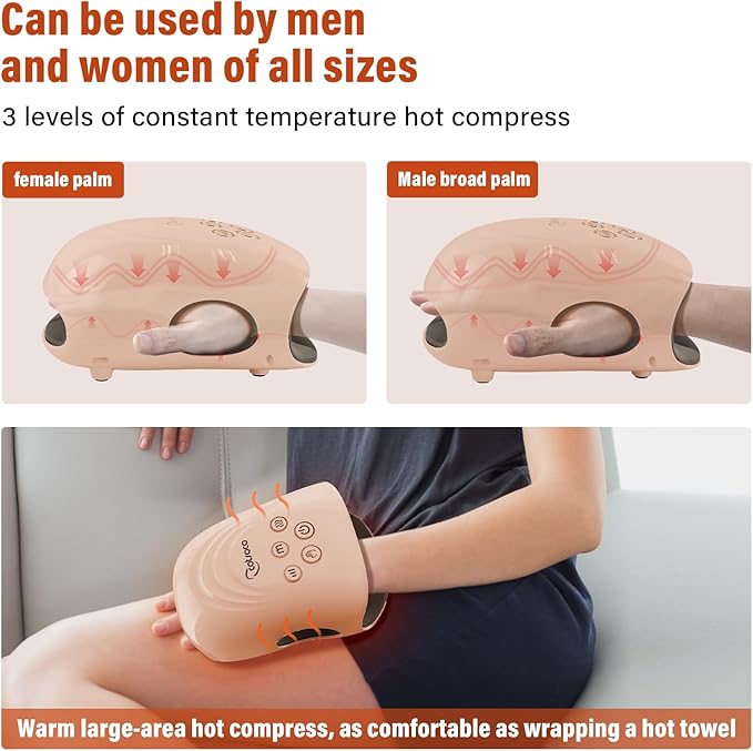 cotsoco Hand Massager - 3Massage Sizes Cordless Hand Massager with Heat &amp Compression for Arthritis and Carpal Tunnel International Women’s Day Gifts for Her Relax at Home Office Outdoors Pi
