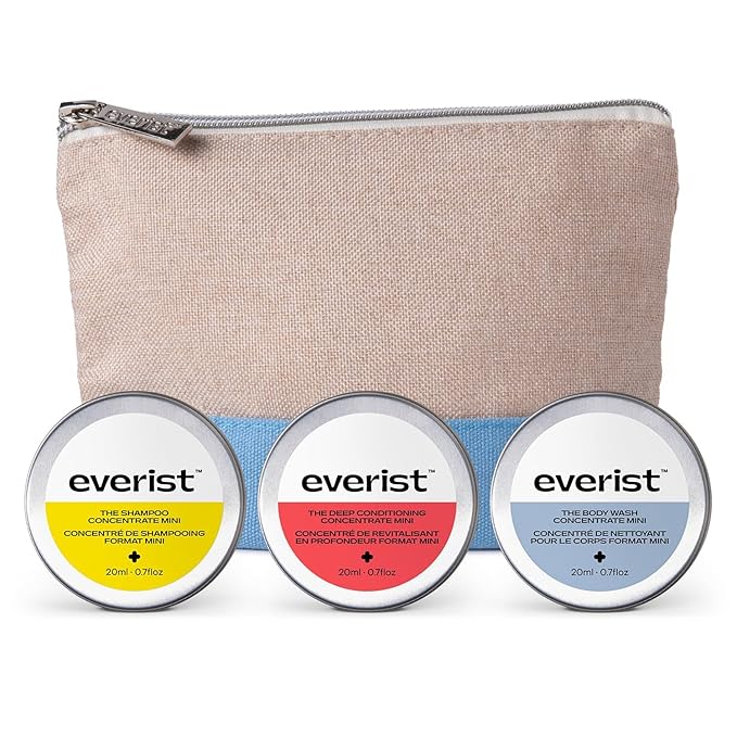 Everist The Shower Essentials Travel Kit Hydrating for All Hair and Skin Types Smoothing &amp Softening Plant-based Color-safe Dye-free 0.7 fl oz Each Tins