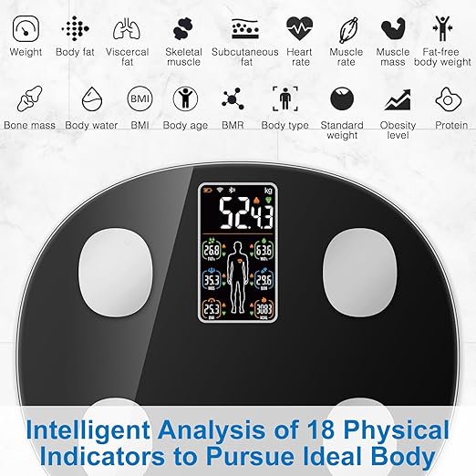 INSMART Smart Scale for Body Weight All-in-one LCD Display Bathroom Weight Scales Body Fat ScaleBluetooth Digital Smart Weighing Scale with Heart RateHeart Index &amp Body Composition Analyzer396