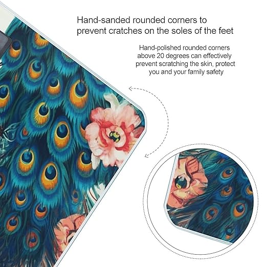 Beautiful Peacock Flowers Scale for Body Weight High Precision Digital Weight Scales with LCD Display Anti-Slip Sturdy Slim Tempered Glass Bathroom Scale for Home Use