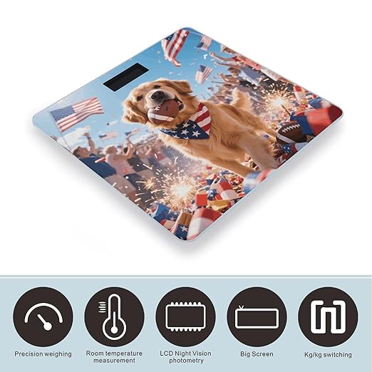 Digital Bathroom Scale for Body Weight Scale with Bright LCD Display High Accuracy Step-On Technology Auto On/Off Patriotic Dogs Digital Scales 400 Lbs /180kg