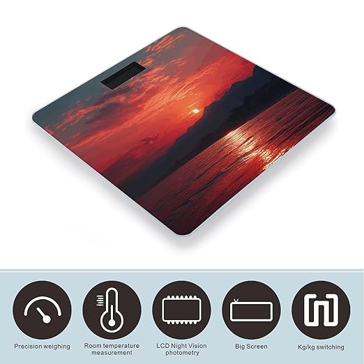 Fiery Red Sunset Digital Bathroom Scale for Body Weight Weighing Scale with Backlit LCD Display High Precision Measurements &amp Measures Weight Up to 180kg