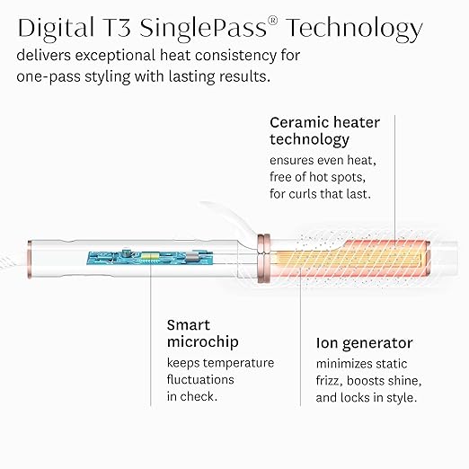 T3 CurlWrap Automatic Rotating Curling Iron with Longer Barrel 2 Timer Settings 9 Heat Settings Auto-Rotating Ceramic Barrel and Ion Generator for Fast Easy Curls and Waves on All Hair Types
