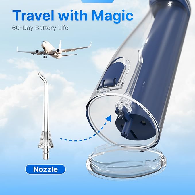 Water Flosser for Teeth Cordless Oral Irrigator Portable Dental Cleaner Picks with 8 DIY Modes 7 Jets 300ml Tank Braces Flossers Rechargeable (Blue)