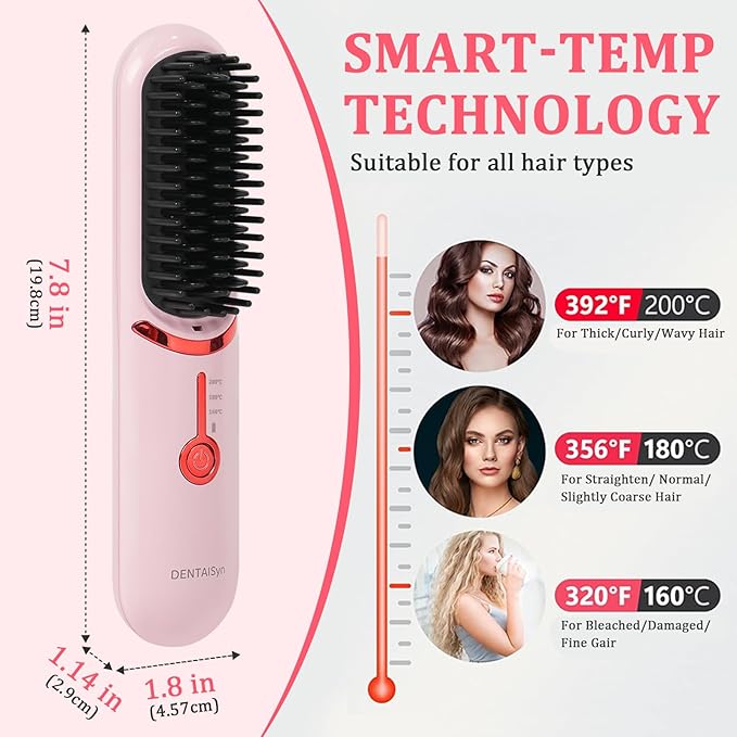 Cordless Hair Straightener Brush - Portable Hair Brush for Travel - 30s Fast Heating - Portable Straightening Brush for Travel Mini Hot Straightening Comb for Women