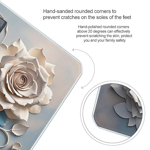 Rose Elegant Decorative Floral Bathroom Scale for Body Weight LCD Display Digital Bathroom Scale Tempered Glass Bathroom Weight Scales Fashion Smart Scales for Home Bedroom 400 Lb