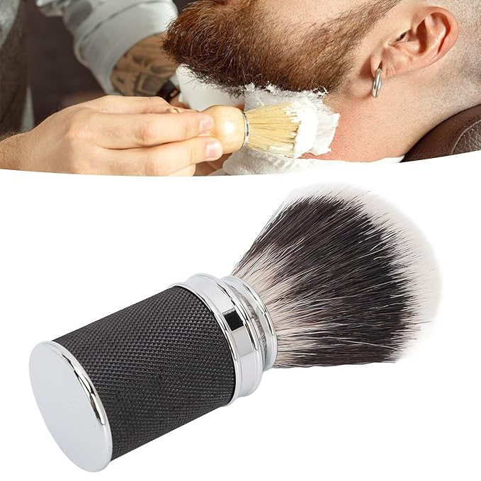 Beard Brush Beard Trimming Cleaning Brush Professional Men Beard Cream Soap Foaming Brush Aluminum Alloy Nylon Hair for Home Hair Salon Nylon Hair Beard