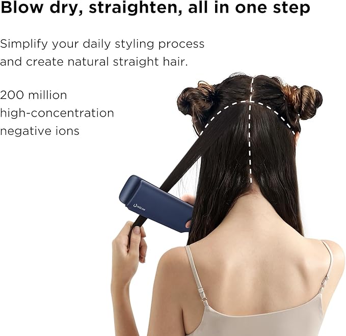 IG INGLAM Air Straight Style from Wet Hair 200M Ionic Hair Dryer Straightener for Medium Long Length(14”-30”) Straightener and Dryer 2 in 1 Fast Drying and Straightening in One Step Dark Blue