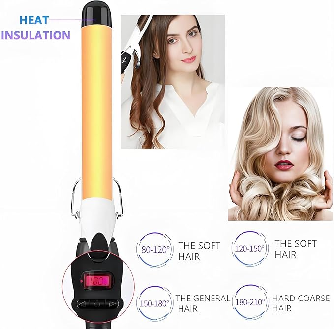 Professional Hair Curling Iron Rollers Ceramic Hair Curler Irons Wand LCD Display Hair Curly Waver 22/25/28/32/38mm Extended Iron Body Styling Tool (22MM)
