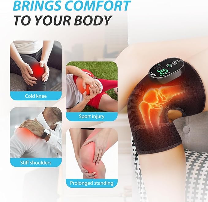 Heated Knee Massager Cordless Knee Heating Pad Heated Knee Brace with 6 Heating Levels 3 Massage Modes &amp Timer Rechargeable Support Wrap for Knee Shoulder Elbow Warmers for Arthritis Black